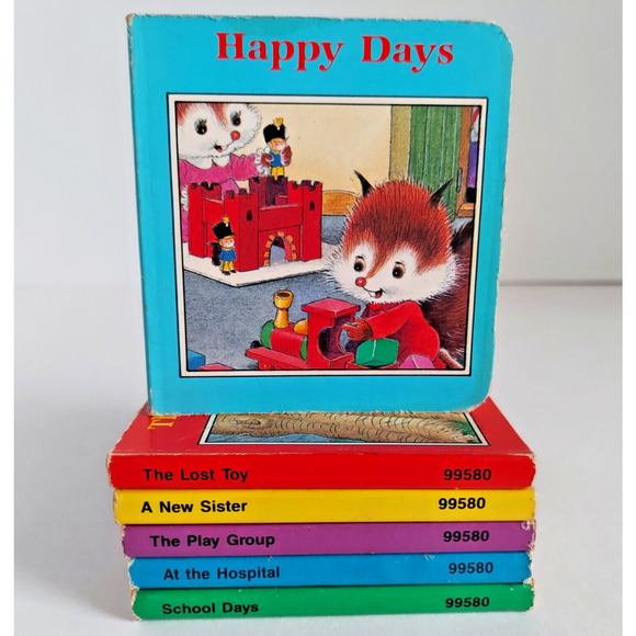 Vintage Children's Mini Board Book Lot Happy Endings 1985 Baby Toddler Set of 6 - Picture 1 of 9